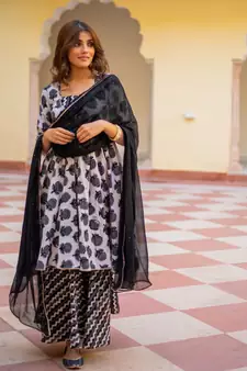 Huma Dabu Print Cotton Sharara Set