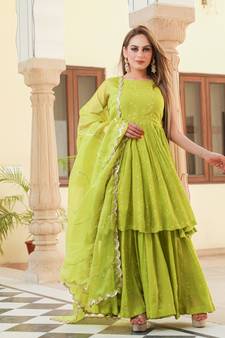 Naava Bandhej Modal Kurta Sharara Dupatta Set