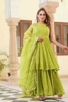 Naava Bandhej Modal Kurta Sharara Dupatta Set