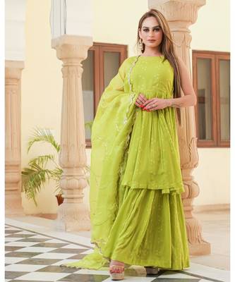 Naava Bandhej Modal Kurta Sharara Dupatta Set 2