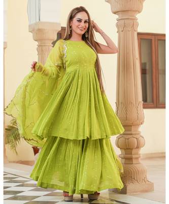 Naava Bandhej Modal Kurta Sharara Dupatta Set 4