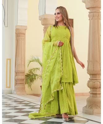 Naava Bandhej Modal Kurta Sharara Dupatta Set 5