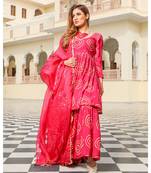 Rosy Bandhej Modal Kurta Sharara Dupatta Set