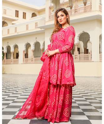 Rosy Bandhej Modal Kurta Sharara Dupatta Set 2
