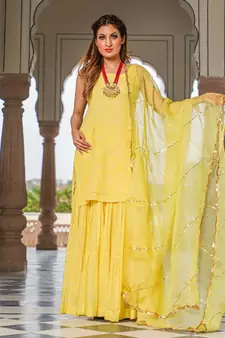 Muskaan Bandhej Modal Kurta Sharara Dupatta Set