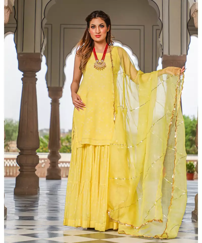 Muskaan Bandhej Modal Kurta Sharara Dupatta Set