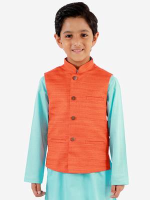 Boys' Orange Nehru Jacket 1