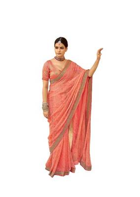 Fabulous Looking Bandhani Printed Georgette Sarees Embroidered border along with Heavy Blouse 1