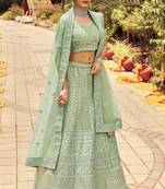 Delightfully Light-green zarkan, gota, zari, and resham embroidered organza Semi Stitched Bridal Lehenga
