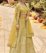 Captivating Light-yellow zarkan, gota, zari, and resham embroidered organza Semi Stitched Festive Lehenga