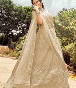 Appealing Beige dori, zari, and resham embroidered organza Semi Stitched Bridal Lehenga