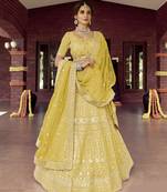 Seductive Tacha Yellow zarkan, gota, zari, and resham embroidered organza Semi Stitched Festive Lehenga