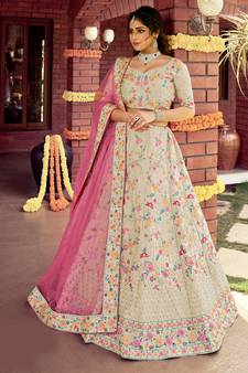 Irresistible Stark White sequins, zarkan, and resham embroidered raw silk semi stitched Dulhan lehenga