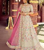 Irresistible Stark White sequins, zarkan, and resham embroidered raw Silk Semi Stitched Dulhan Lehenga