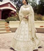 Entrancing Akaroa Off-white gota, zarkan, and resham embroidered crepe Semi Stitched Bridal Lehenga
