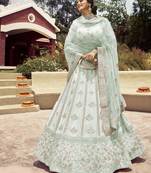 Enthralling Norway Light-green gota, zarkan, and resham embroidered crepe Semi Stitched Dulhan Lehenga