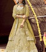 fascinating Yellow zarkan, zari, and dori embroidered velvet Semi Stitched Bridal Lehenga