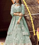 appetizing Light-green zarkan, zari, and dori embroidered velvet Semi Stitched Festive Lehenga