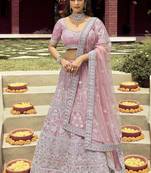 provocative Light-purple zarkan, gota, and dori embroidered organza Semi Stitched Bridal Lehenga