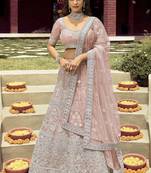 winning Light-peach zarkan, gota, and dori embroidered organza Semi Stitched Dulhan Lehenga
