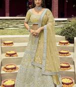 pleasing Light-yellow zarkan, gota, and dori embroidered organza Semi Stitched Festive Lehenga