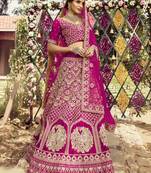 pleasant Rani-pink zarkan, dori, and zari embroidered raw Silk Semi Stitched Bridal Lehenga