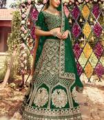 agreeable Green zarkan, dori, and zari embroidered raw Silk Semi Stitched Dulhan Lehenga