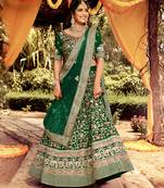 endearing Green beads, zari, and resham embroidered raw silk semi stitched Dulhan lehenga