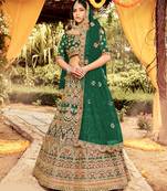 lovable Green dori, zarkan, and resham embroidered raw silk semi stitched Dulhan lehenga