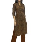 Brown printed viscose long-kurtis