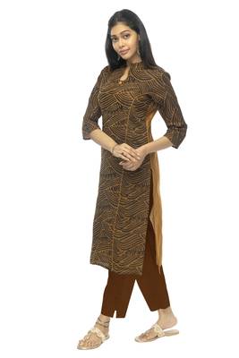 Brown printed viscose long-kurtis 2