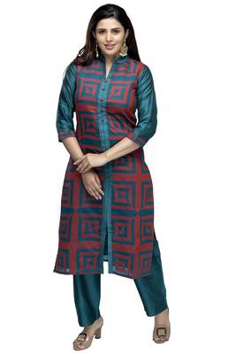 Green printed viscose long-kurtis 1