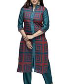 Green printed viscose long-kurtis