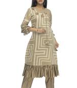 Brown embroidered viscose long-kurtis