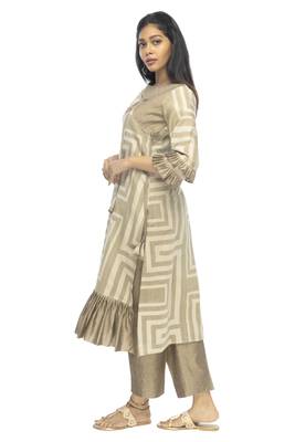 Brown embroidered viscose long-kurtis 2