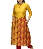 Yellow printed viscose long-kurtis