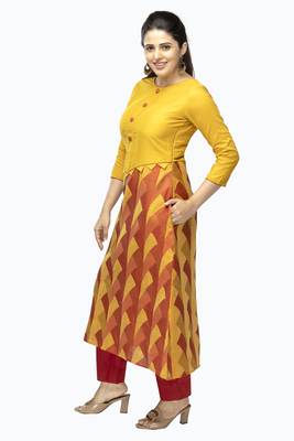 Yellow printed viscose long-kurtis 3