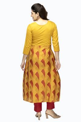 Yellow printed viscose long-kurtis 4