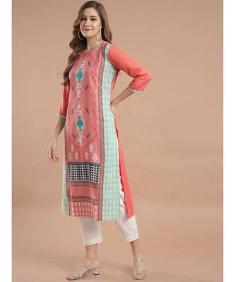 Raghaw Women's Crepe straight digital printed kurta 3