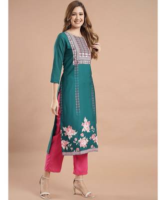 Raghaw Women's Crepe straight digital printed kurta 4