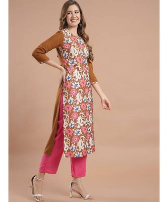 Raghaw Women's Crepe straight digital printed kurta 4