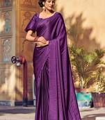 Dark purple plain satin saree with blouse