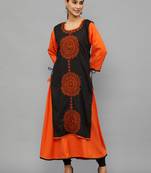 Ethnava Women's Chikankari Hand Embroidered Rayon Slub A Line Kurta