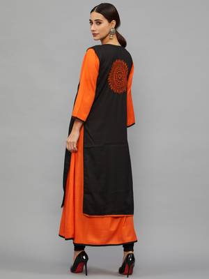 Ethnava Women's Chikankari Hand Embroidered Rayon Slub A Line Kurta 2