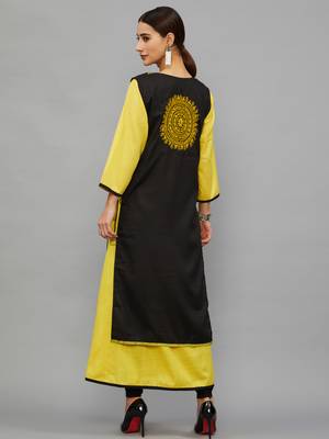 Ethnava Women's Chikankari Hand Embroidered Rayon Slub A Line Kurta 2