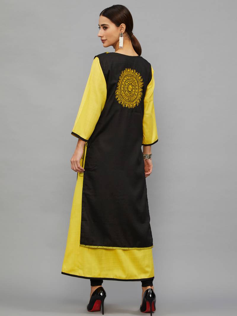 Ethnava Women's Chikankari Hand Embroidered Rayon Slub A Line Kurta