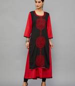 Ethnava Women's Chikankari Hand Embroidered Rayon Slub A-Line Kurta