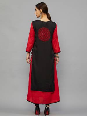 Ethnava Women's Chikankari Hand Embroidered Rayon Slub A-Line Kurta 2
