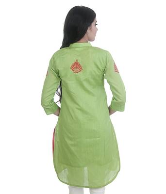 Ethnava Women's Chikankari Hand Embroidered Chanderi Straight Kurta 2