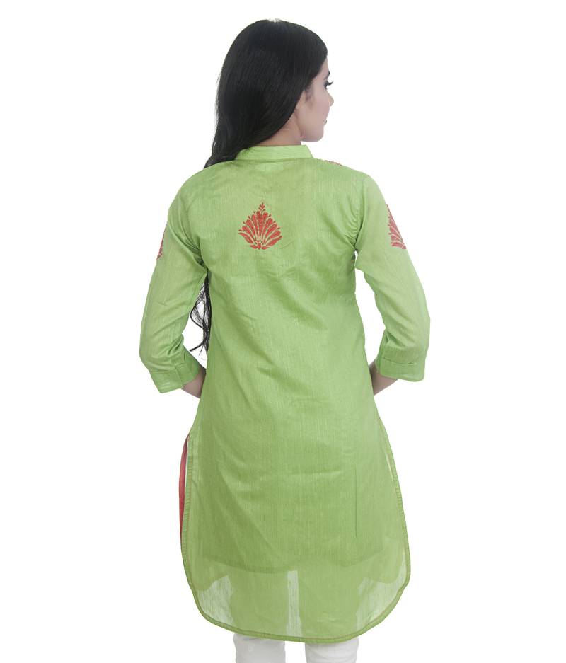 Ethnava Women's Chikankari Hand Embroidered Chanderi Straight Kurta